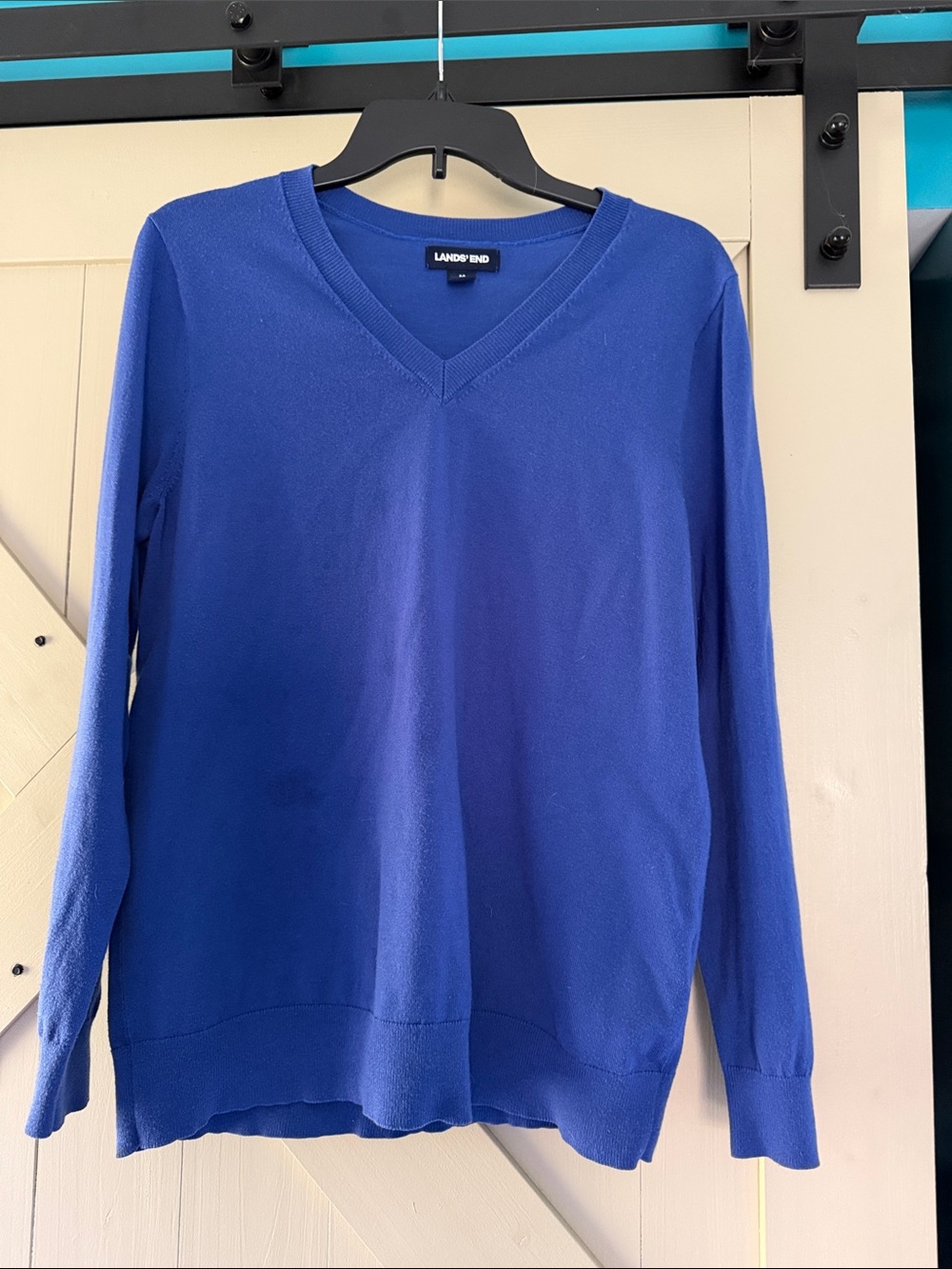 Lands' End Women's V-Neck Pullover Sweater in Cobalt Blue